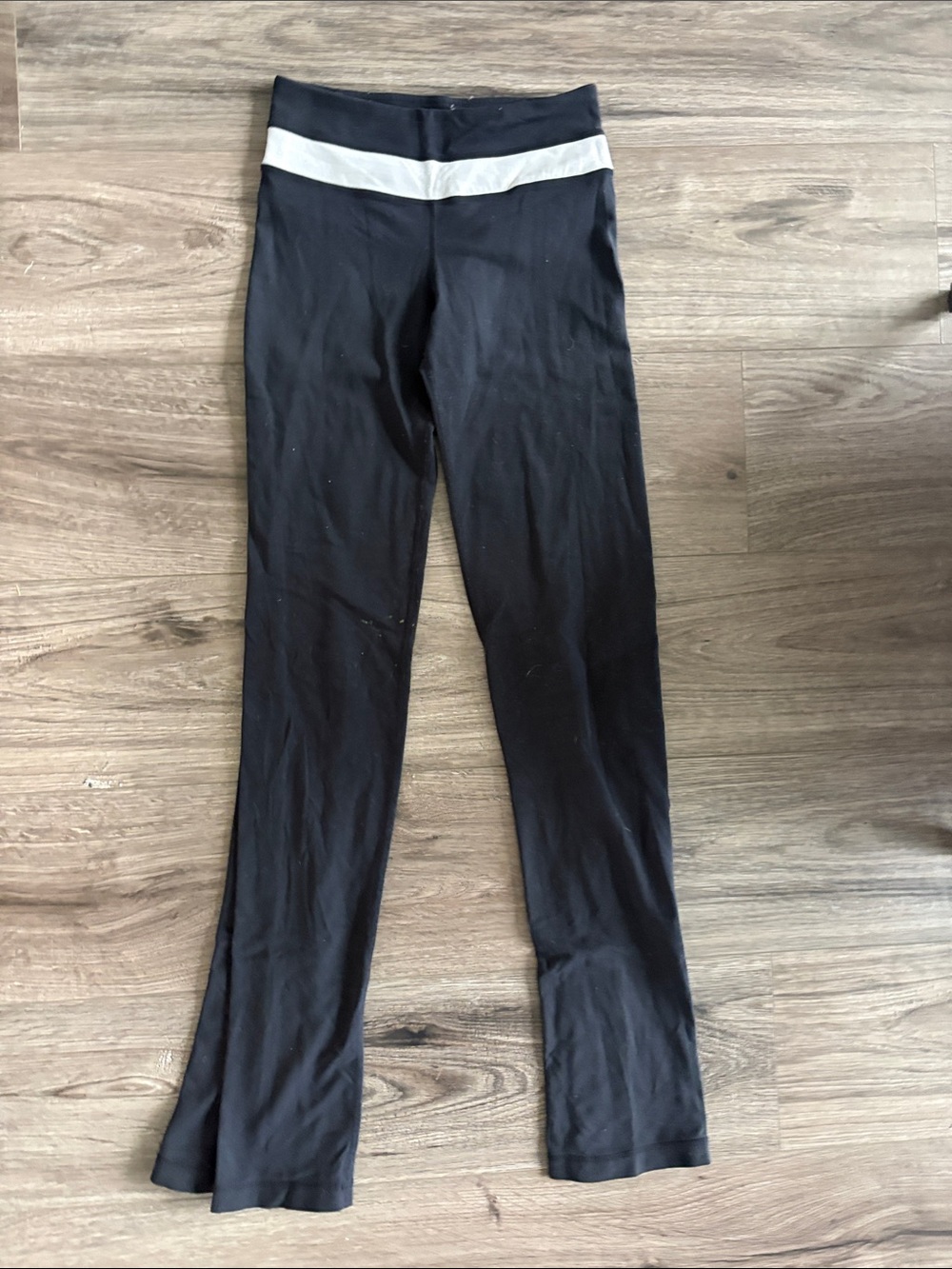 lululemon athletica Black Boot Cut Leggings with White Waistband